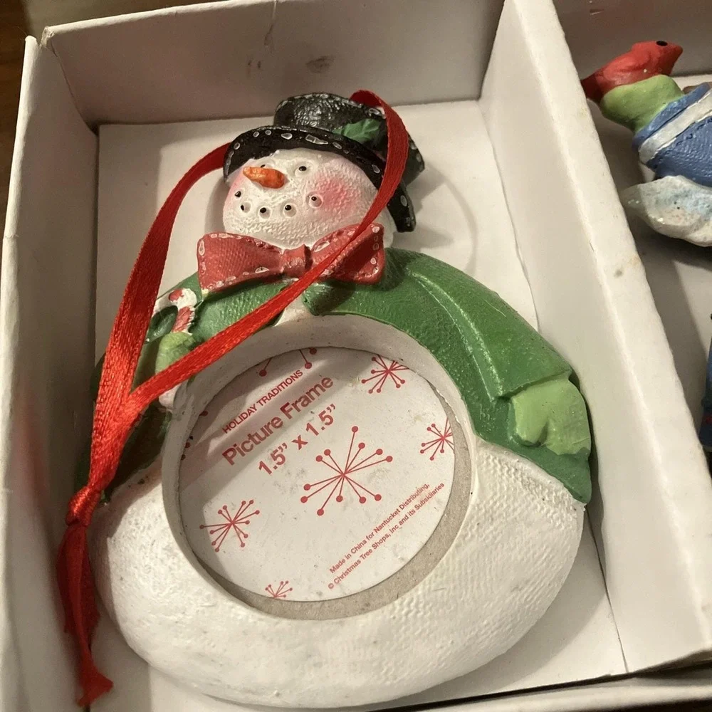Vintage Holiday Tradition Set Of 3 Picture Frame Ornaments 1.5
